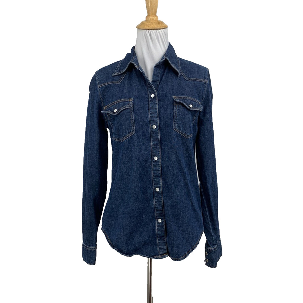 Vintage Gap Shirt Womens M Medium Denim Pearl Snap Buttons Long Sleeve Western